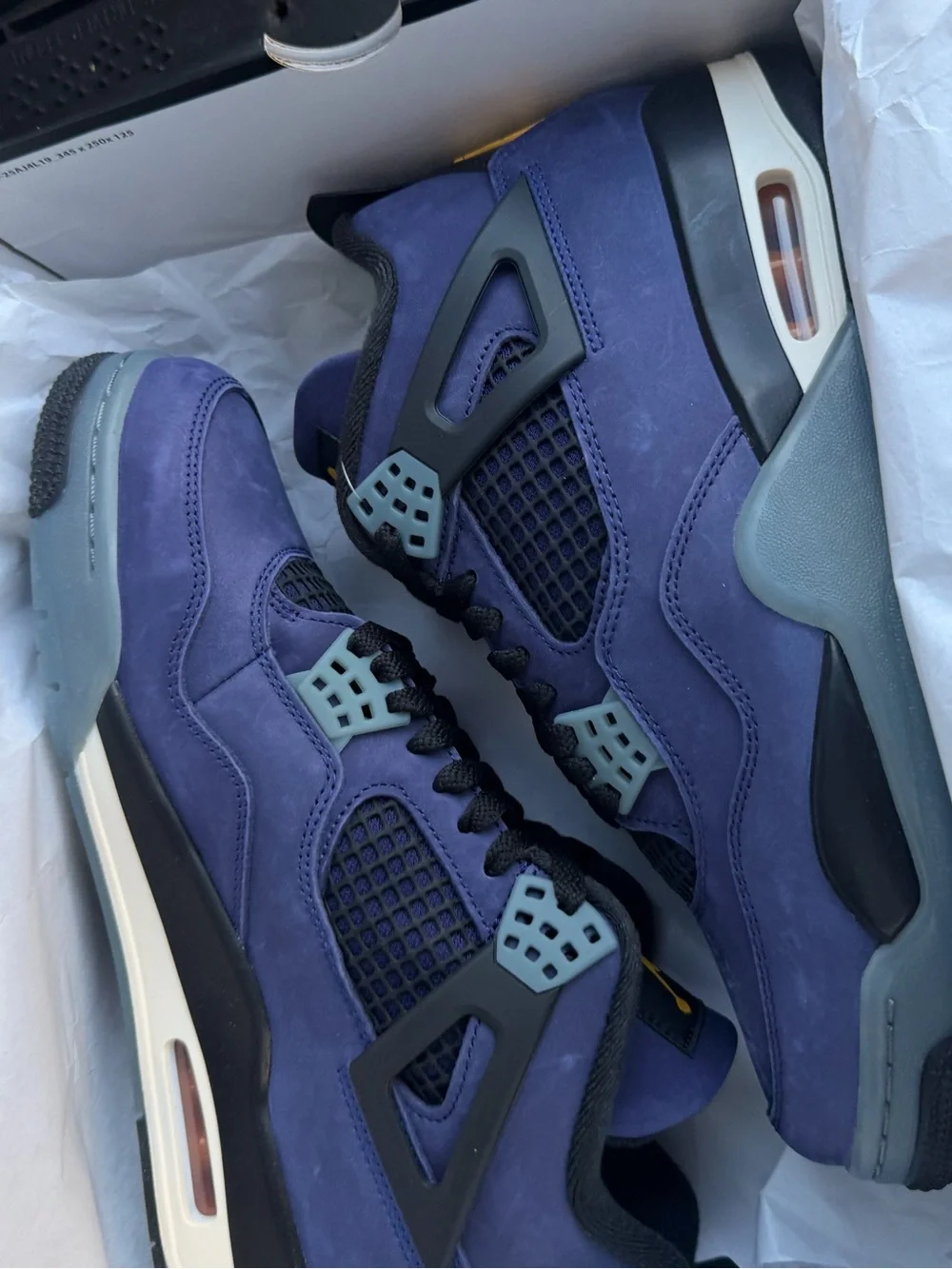 Jordan 4 Purple and Black High-Top Sneakers with Yellow Jumpman